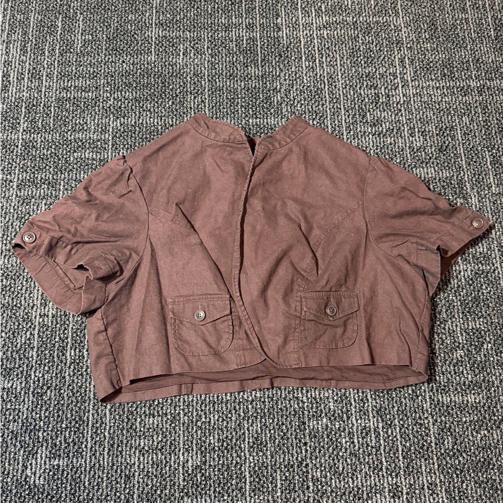 Y2K Torrid Double Gauze Cropped Collarless Jacket Brown Sz 3